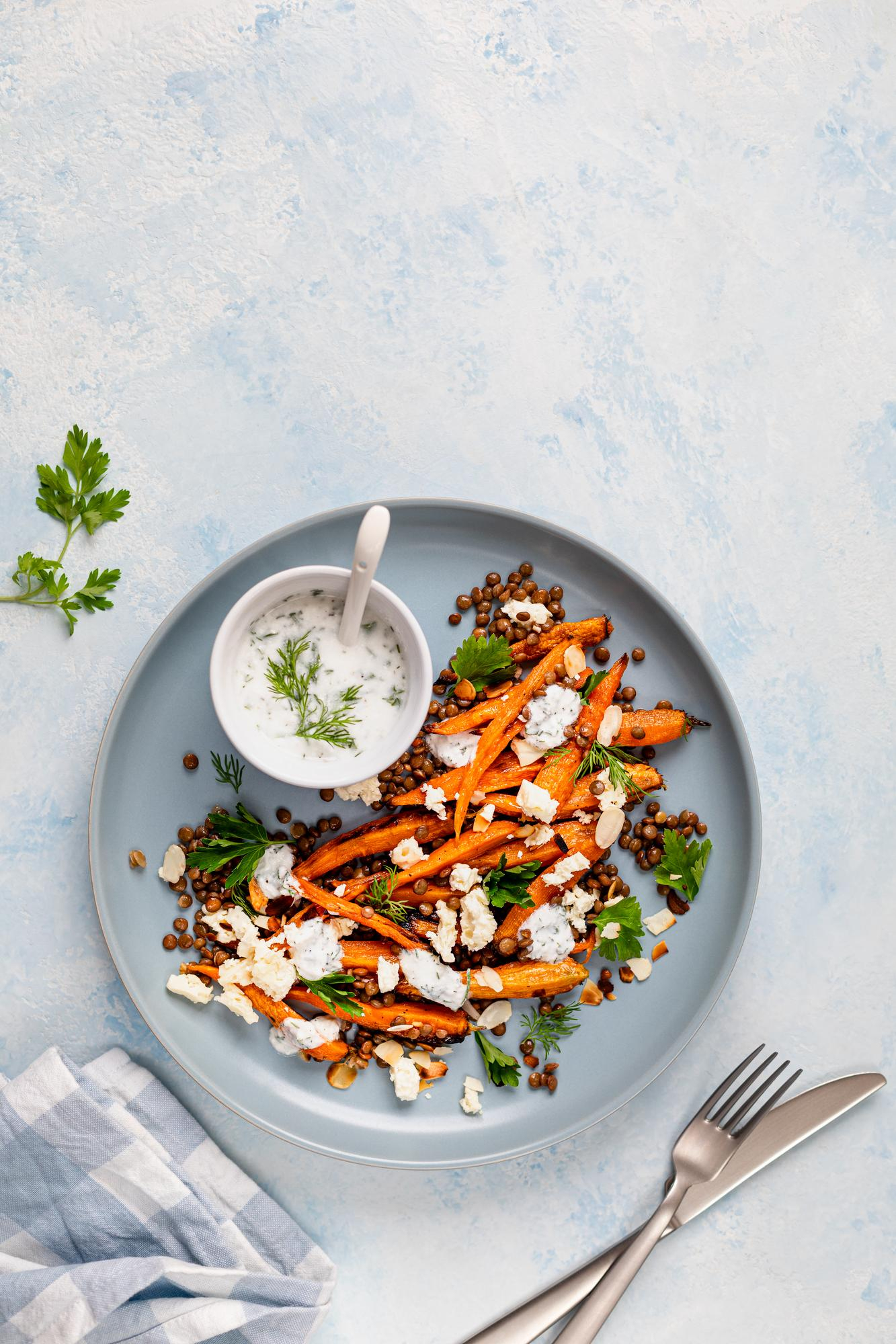 Roasted vegetable and herby grain bowl